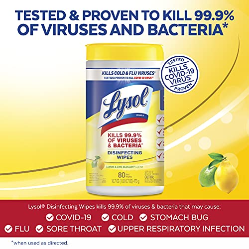 Lysol Disinfectant Wipes, Multi-Surface Antibacterial Cleaning Wipes, For Disinfecting and Cleaning, Lemon and Lime Blossom, 80 Count (Pack of 4)