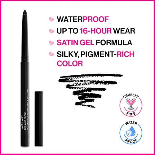 wet n wild Mega Last Breakup Proof Liquid Waterproof Eyeliner, Blackest Black, Quick Drying Retractable Gel Eyeliner, Smudge Resistant, Long Lasting 16 Hour Wear, Ultra Fine Brush Tip Pen