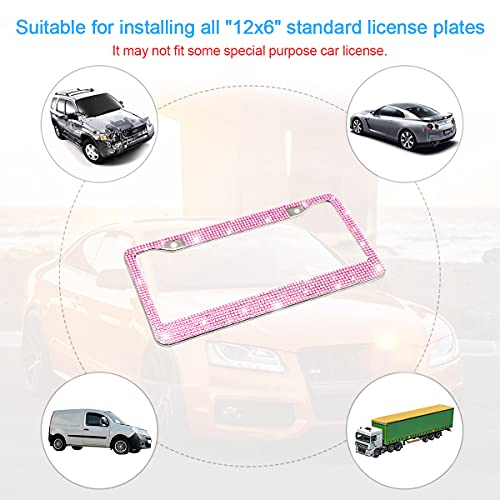 Bling Car License Plate Frame, Handcrafted Crystal Stainless Steel, Sparkly, Durable, Universal Fit, Car Accessories for Girls, Women (Pink)