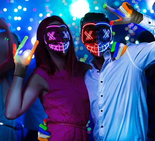 Halloween Mask, LED Light up Mask Skeleton Gloves Set, Halloween Costumes for Boys Girls, Scream Scary Mask