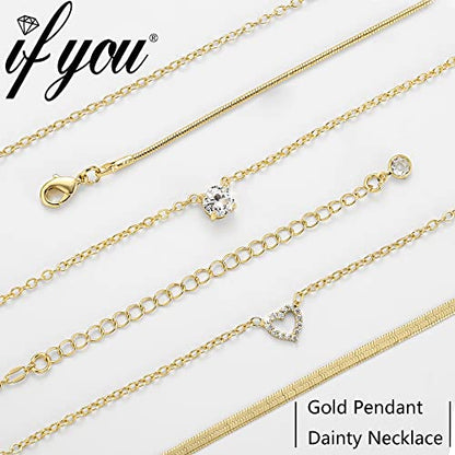 iF YOU 6 Pcs Gold Chokers Necklace Set for Women Girls, 14k Gold Plated CZ Pendant Necklace, Trendy Dainty Snake Chain Layered Necklaces for Jewelry Gifts