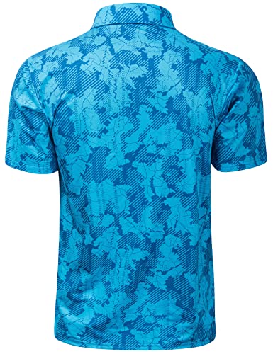 Derminpro Men's Camouflage Polo Shirts Short Sleeve Quick Dry Collared Golf Shirts Blue Camo Medium