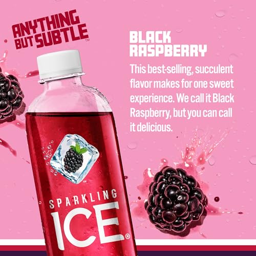 Sparkling Ice, Black Raspberry Sparkling Water, Zero Sugar Flavored Water, with Vitamins and Antioxidants, Low Calorie Beverage, 17 fl oz Bottles (Pack of 12)