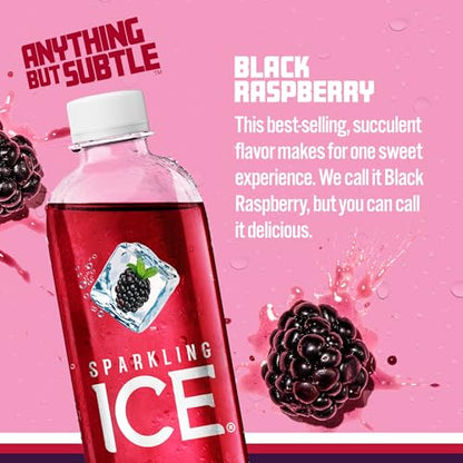 Sparkling Ice, Black Raspberry Sparkling Water, Zero Sugar Flavored Water, with Vitamins and Antioxidants, Low Calorie Beverage, 17 fl oz Bottles (Pack of 12)