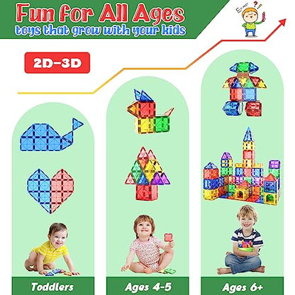 Kids Toys Magnetic Tiles Starter Set, Magnetic Blocks for Toddlers Magnet Building Toys Preschool Montessori Learning Games for 3+ Year Old Boys & Girls, Creative Classroom Supplies