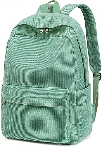 BTOOP School Backpack for Teens Large Corduroy Bookbag Lightweight Girls Boys Casual High School College 17 inch Laptop Travel Bag (Green, 17 inch)