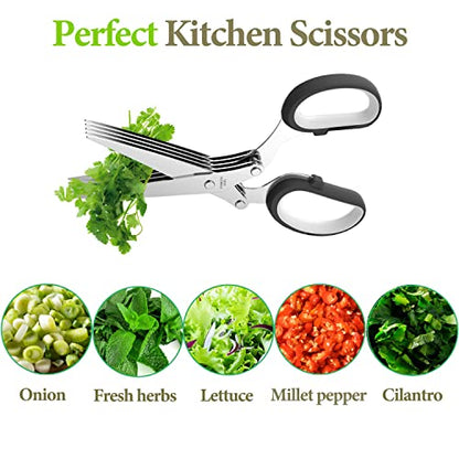 Herb Scissors Set - Herb Scissors With 5 Blades and Cover, Cool Kitchen Gadgets for Cutting Fresh Herbs, Mint, Cilantro, Scallions and Etc - Black