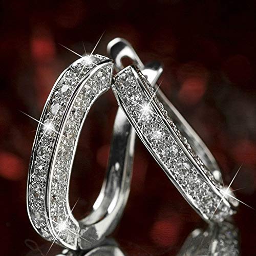Creative Earring for Women Rhinestone Decoration Ear Stud Rings Hoop Earrings Women Girl Charming Jewelry Gift (Silver)