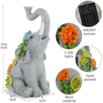 IVCOOLE Outdoor Elephant Sculpture Statue - Solar Garden Succulents Elephant Light Decoration for Patio, Home and Yard - Perfect Good Luck Gift for Women and Moms - Housewarming Decor