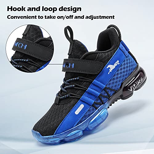 VITUOFLY Boys Sneakers Kids Running Shoes Girls Mesh Fitness Shoe Indoor Training Sneaker Lightweight Outdoor Sports Athletic Tennis Shoes for Little Kid/Big Kid Black Blue 1.5 Little Kid