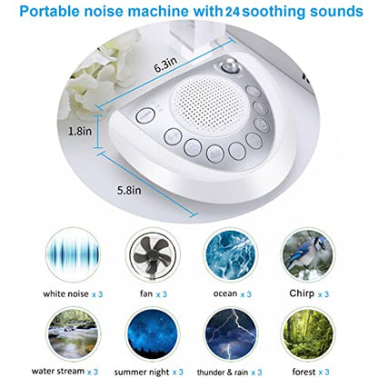 White Noise Machine Raynic Sound Machine Portable Sleep Machine with 24 Natural Soothing Sounds, Timer, USB Port, Headphone Jack for Baby, Kids, Adults, Travel, Office, Home (Silver)