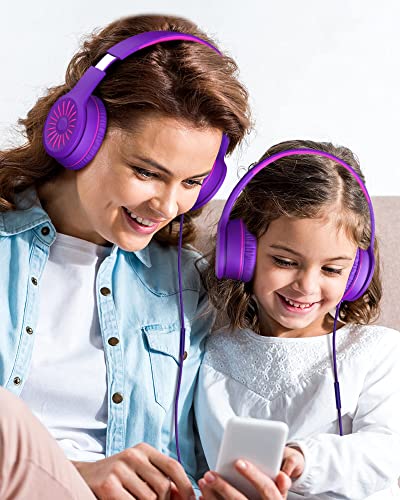 Elecder i45 On-Ear Headphones with Microphone - Foldable Stereo Bass Headphones with No-Tangle 1.5M Cord, 3.5MM Jack, Portable Wired Headphones for School/Kids/Teens/Smartphones/Travel/Tablet - Purple