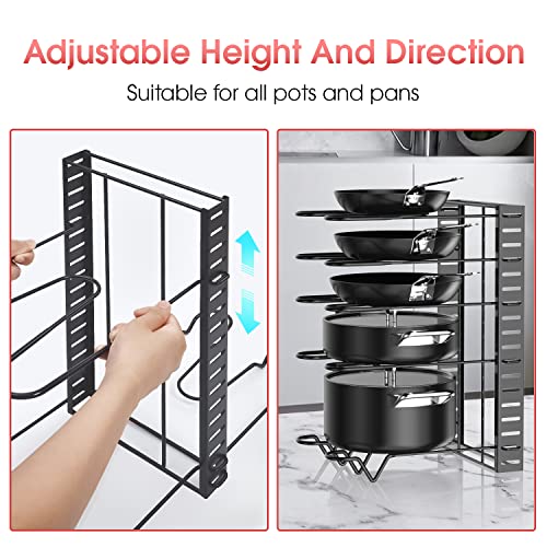 G-TING Pot Rack Organizers, 8 Tiers Pots and Pans Organizer for Kitchen Organization & Storage, Adjustable Pot Lid Holders & Pan Rack for Kitchen, Lid Organizer for Pots and Pans With 3 DIY Methods