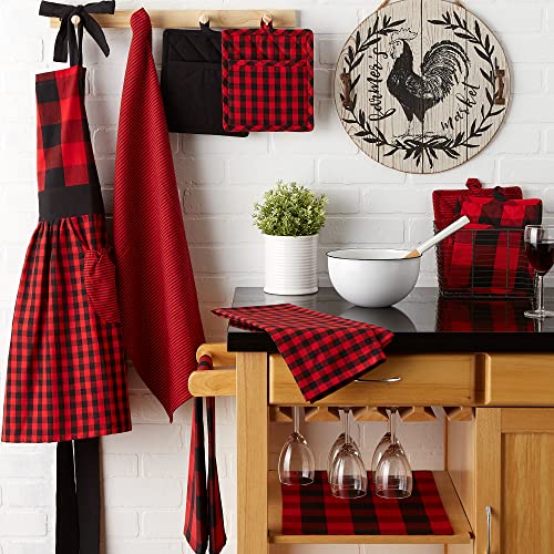 DII Gingham Check Kitchen Collection, Red/Black, Potholder Set