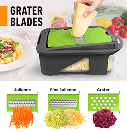 Mueller Pro-Series All-in-One, 12 Blade Mandoline Slicer, Vegetable Spiralizer, Cutter, Dicer, Food Chopper, Grater, Kitchen Gadgets Sets with Container