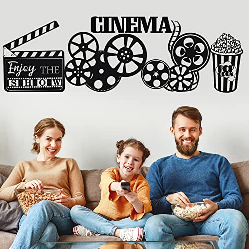 Hotop 5 Pieces Metal Movie Theater Decor Home Room Cinema and Popcorn Wall Art Reel Sign Action for Theme Party Decorations Office Studio