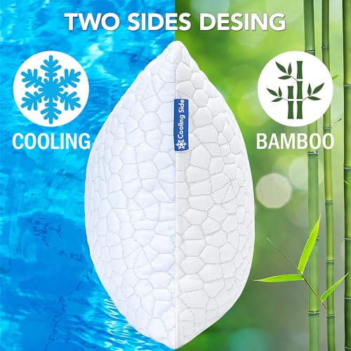 QUTOOL Cooling Pillows for Sleeping, Memory Foam Pillows 2 Pack, Bed Pillows King Size Set of 2 Gel Infused Adjustable Pillow with Bamboo & Cooling Pillow Cover Firm Pillow for Side and Back Sleepers