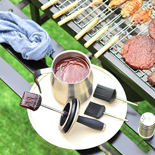 BBQ Basting Pot with 3 Basting Brushes Set,Airtight Stainless Steel Barbecue Sauce Pot,Silicone BBQ Brushes for Sauce,BBQ Grilling Gifts for Men Dad,BBQ Gadgets Grill Accessories,32oz Large Capacity