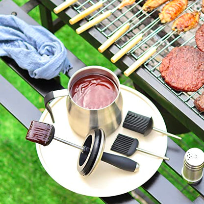 BBQ Basting Pot with 3 Basting Brushes Set,Airtight Stainless Steel Barbecue Sauce Pot,Silicone BBQ Brushes for Sauce,BBQ Grilling Gifts for Men Dad,BBQ Gadgets Grill Accessories,32oz Large Capacity