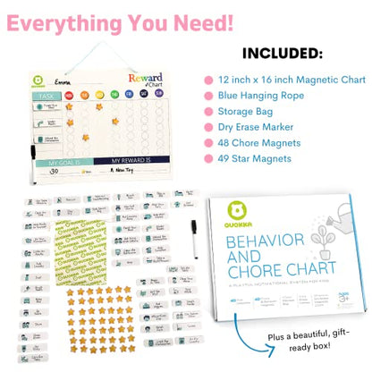 Magnetic Chart to Finish Behavior Chart And Chore Chart Also Hangs on The Wall for Kids, 12 x 16 inch, , Includes 99 Magnets and Accessories, Accomodates All Ages from Toddlers to Teens