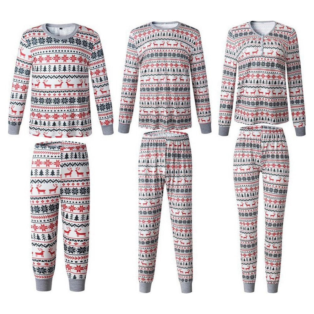 Baozhu Family Matching Christmas Deer Printing Family Fitted Cotton Soft Two-piece Pajamas Sets Outfits, Unisex