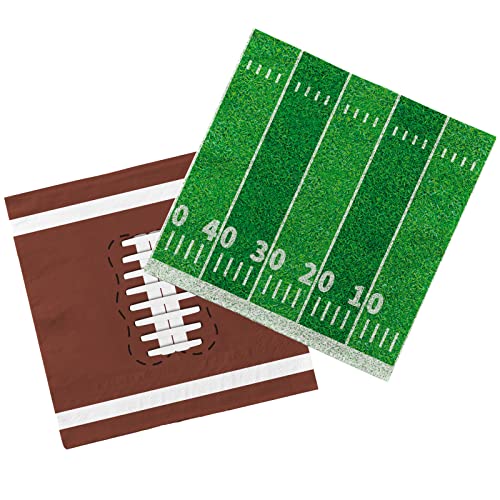 Football Birthday Party Supplies Disposable Paper Cocktail Napkins for Tailgate Party Decorations, Assorted 40 Pack Football Field Design and 40 Pack of football Pattern, Total 80 Pack