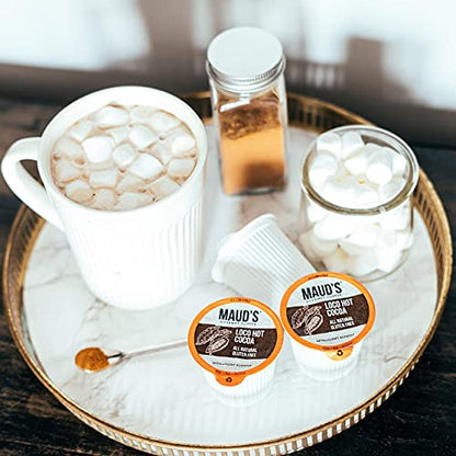 Maud's Dark Hot Chocolate (Loco Hot Cocoa), 50ct. Solar Energy Produced Recyclable Single Serve Gluten Free Dairy Free Hot Cocoa Pods, 100% California Blended Hot Chocolate, KCup Compatible