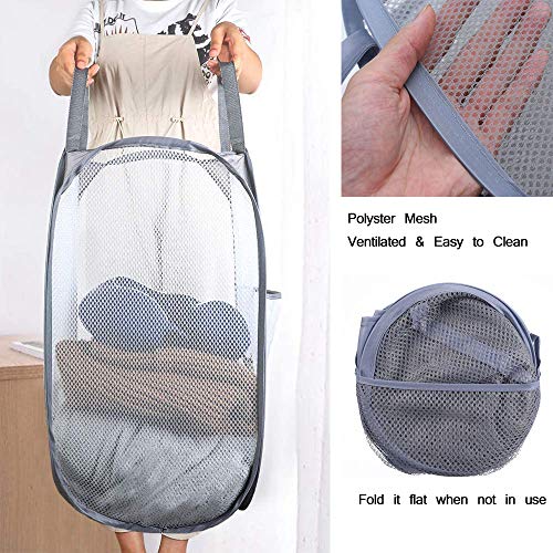 Bud Mesh Pop up Laundry Hamper, Collapsible for Storage, Portable Folding Pop-Up Clothes Hamper Laundry Basket for Kids Room, College Dorm or Travel, Grey