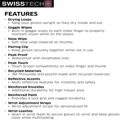 Swiss Tech Women’s Winter Ski Gloves