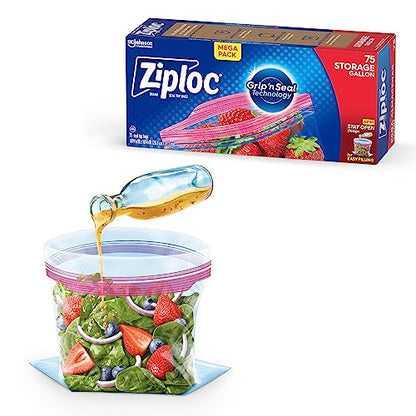 Ziploc Gallon Food Storage Bags, Grip 'n Seal Technology for Easier Grip, Open, and Close, 75 Count