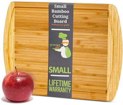 GREENER CHEF 12 Inch Small Cutting Board with Lifetime Replacements, Bamboo Cutting Boards for Kitchen, Butcher Block, Mini Wooden Chopping Board for Meat, Veggies, Non Toxic Charcuterie Board