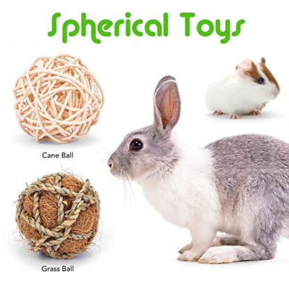 VESPRO Rabbit Toys Bunny Toys for Rabbits Hamster Toys Guinea Pig Toys Natural Timothy Hay Sticks Chew Treats and Balls for Rabbit, Bunny, Chinchilla, Guinea Pig, Hamster, Bunny Teeth Care