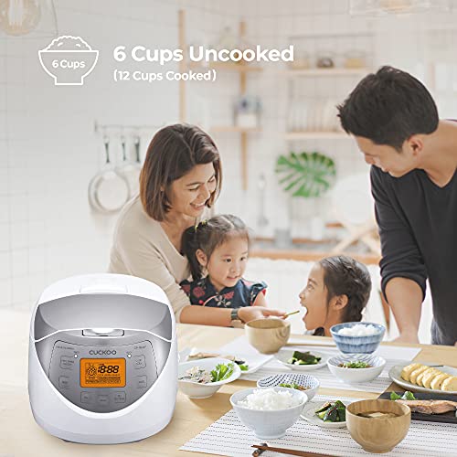 CUCKOO CR-0632F | 6-Cup (Uncooked) Micom Rice Cooker | 9 Menu Options: White Rice, Brown Rice & More, Nonstick Inner Pot, Made in Korea | White/Grey