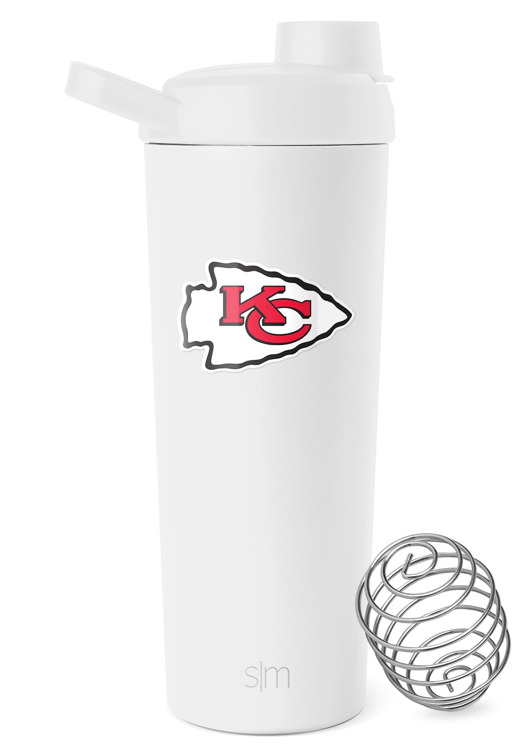 Simple Modern Officially Licensed NFL Kansas City Chiefs Stainless Steel Shaker Bottle with Ball 24oz | Metal Insulated Cup Protein Mixes Shakes Pre Workout | Rally Collection | Kansas City Chiefs