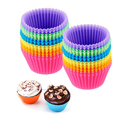 Reusable Silicone Cupcake Baking Cups 24 Pack, 2.75 inch Silicone Baking Cups, Reusable & Non-stick Muffin Cupcake Liners for Party Halloween Christmas,6 Rainbow Colors (Pack of 24,Multicolor)