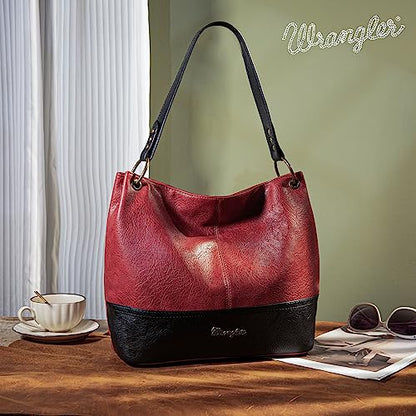 Wrangler Hobo Bags for Women Leather Tote Bag Shoulder Bag Top Handle Satchel Purses and Handbags WG20-918RD