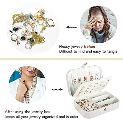 Travel Jewelry Box,PU Leather Small Jewelry Organizer for Women Girls,Portable Mini Travel Case Display Storage Holder Box for Stud Earrings, Rings, Necklaces, Bracelets (Glitter White)