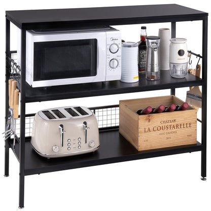 MONVANE 40"W Large Kitchen Island, 3 Tier Utility Mobile Cart Wine Storage Rolling Coffee Bar, Black