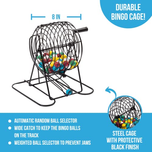 Regal Bingo - Deluxe Bingo Set - Includes 6 Inch Bingo Cage, Master Board, 18 Mixed Cards, 75 Calling Balls, Colorful Chips - Ideal for Large Groups, Parties