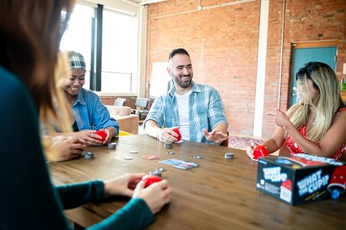 USAOPOLY What The Cup!? | Social Bluffing Dice Game | Featuring Handheld Dice Cups & D12 Dice | Spy, Swap, Steal The Winning Cup | 3-6 Players, Ages 12+