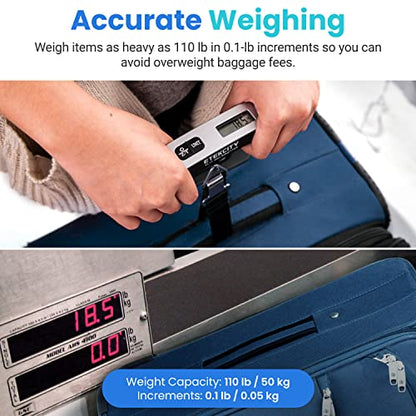 Etekcity Luggage Scale, Digital Weight Scales for Travel Accessories Essentials Suitcases , Portable Handheld Scale with Temperature Sensor, Rubber Paint, 110 Pounds, Battery Included