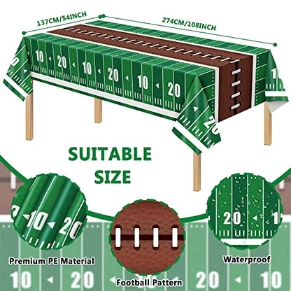 Football Party Decorations Football Party Supplies Tableware Set -24 guests Football Banners,Plate,Cup,Cutlery,Tablecloths for Super Sunday Touchdown Party Decoration