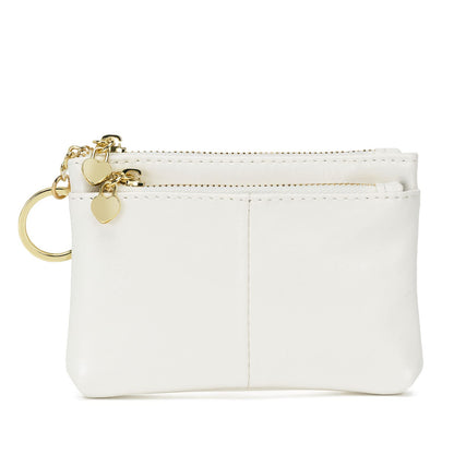 ZOOEASS Women PU Leather Zip Mini Coin Purse With Key Ring Triple Zipper Card Holder Wallet (White)