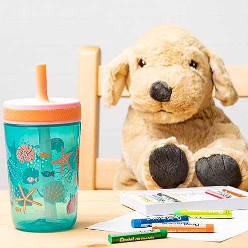 Zak Designs Kelso 15 oz Tumbler Set, (Shells) Non-BPA Leak-Proof Screw-On Lid with Straw Made of Durable Plastic and Silicone, Perfect Baby Cup Bundle for Kids (2pc Set)