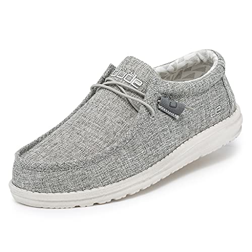 Hey Dude Men's Wally Linen Iron Size 12 | Men’s Shoes | Men’s Lace Up Loafers | Comfortable & Light-Weight