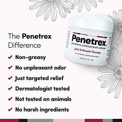 Penetrex Joint & Muscle Therapy – Soothing Relief for Back, Neck, Hands, Feet & Nerves – Maximum Strength Premium Whole Body Recovery Rub with Arnica, Vitamin B6 MSM & Boswellia – Non-Greasy 4oz Cream