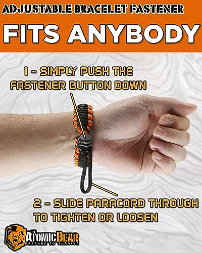 Atomic Bear Paracord Bracelet (2 Pack) - Adjustable - Fire Starter - Loud Whistle - Perfect for Hiking, Camping, Fishing and Hunting - Black & Black+Orange