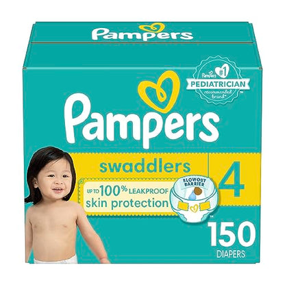 Pampers Swaddlers Diapers - Size 4, One Month Supply (150 Count), Ultra Soft Disposable Baby Diapers