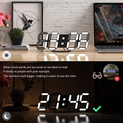 EDUP HOME 3D LED Clock Desk Alarm Clock Wall Clock with Remote Control, 9.7" LED Electronic Clocks, Snooze Model, Temperature, Night Light Auto/Custom Brightness