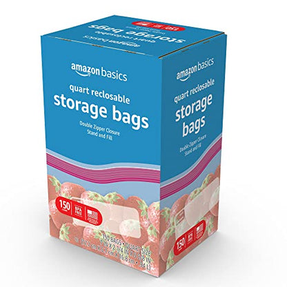 Amazon Basics Quart Food Storage Bags, 150 Count (Previously Solimo)